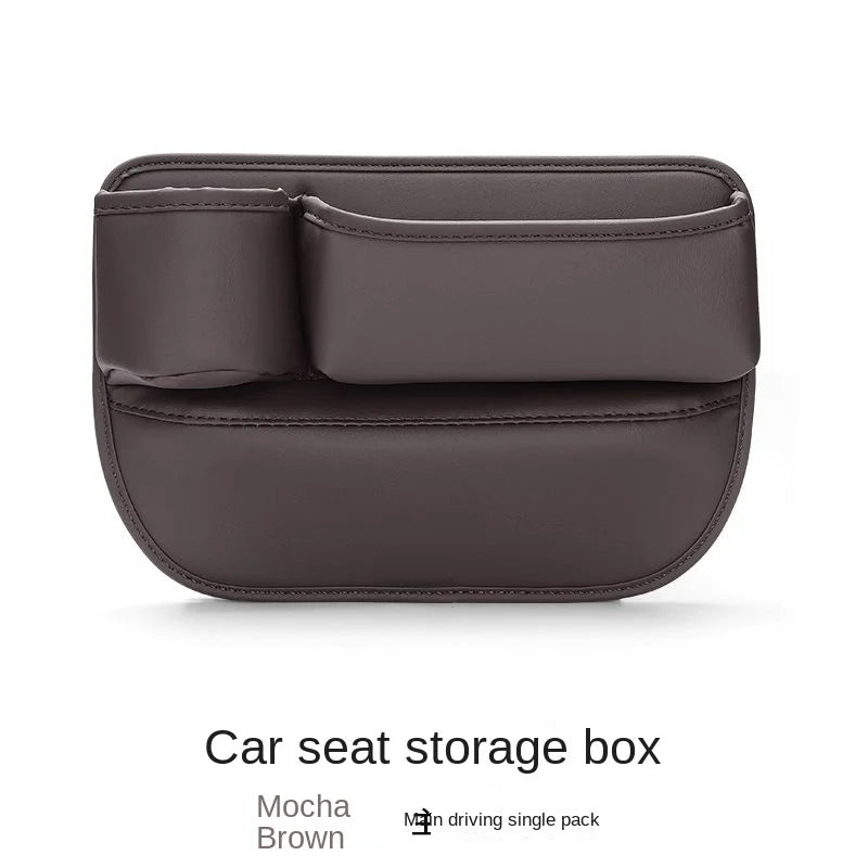 Organizador de piel para el hueco del asiento del coche con portavasos y bolsillo de almacenamiento