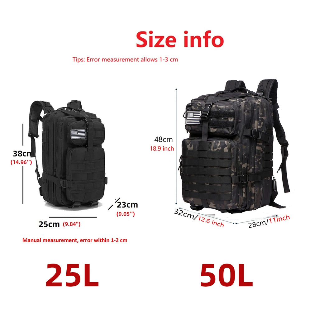 25l/50l Sturdy Nylon Waterproof Tactical Sports Trekking Fishing Hunting Camping Hiking Bag Backpack Outdoor Rucksacks