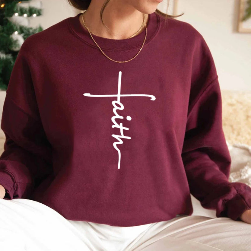 Bluza z napisem Faith chrześcijańska odzież bluza z kapturem Faith Cross damska bluza z okrągłym dekoltem religijny top bluza z długim rękawem z kapturem