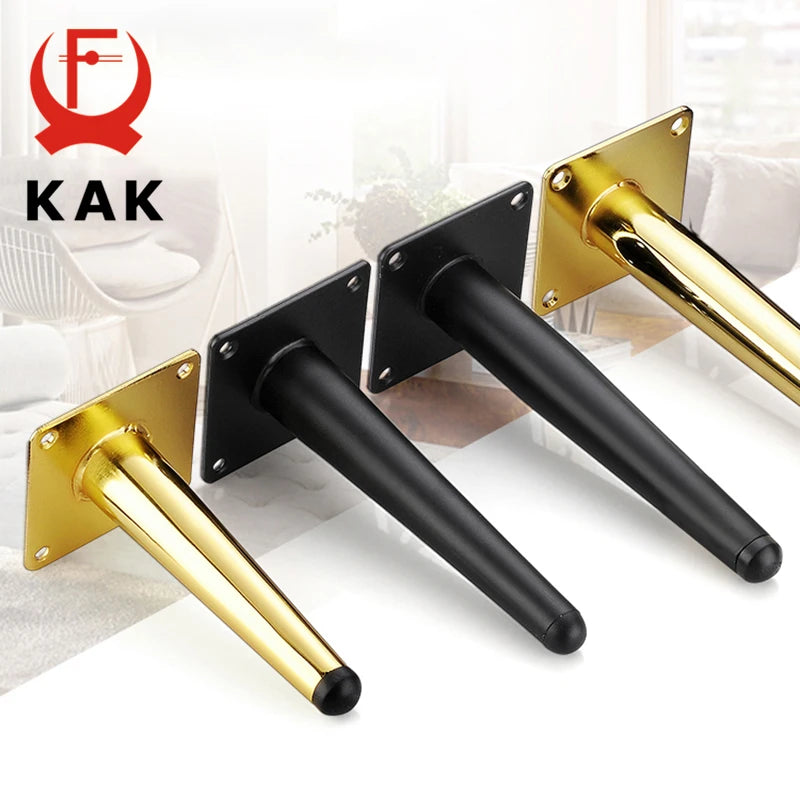 KAK 4Pcs Black Furniture Leg Gold Table Feet Replacement Cabinet Sofa Metal Feet With Screws 800KG Non-Punch Furniture Hardware
