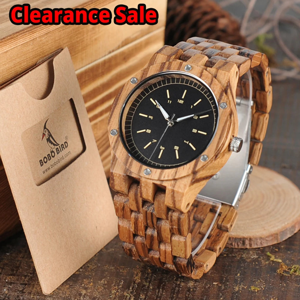Reloj de madera para hombre en liquidación, logotipo con nombre personalizado, reloj de pulsera de cuarzo para hombre, correa de madera de cebra, reloj de moda personalizado para hombre, regalo