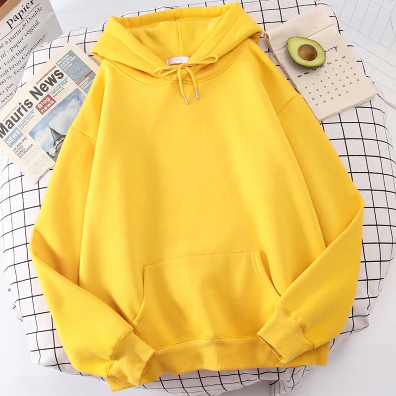 Autumn Casual Women's Solid Hoodie Comfortable Strecth Sweatshirts Loose Pocket Warm Clothes Fashion Street Female Pullovers