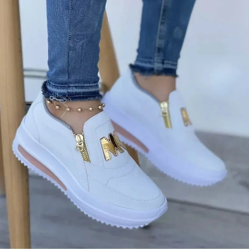 Zapatillas planas de lona con plataforma, sin cordones y con cremallera para mujer