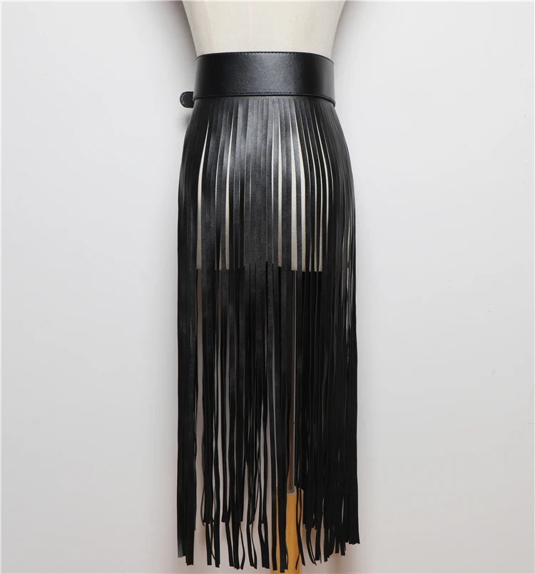 Street Shot Model Style Belt European American Fashion Extra Long Tassel Waistband Women's Waist Seal Leather Cummerbunds Skirt