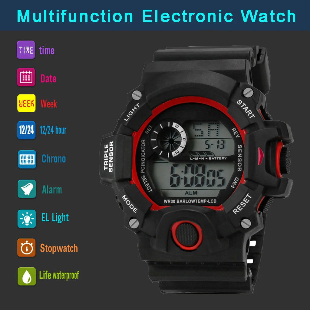 Reloj deportivo electrónico para hombre, esfera grande, multifuncional, resistente al agua, luminoso, con alarma, reloj militar para niño y hombre