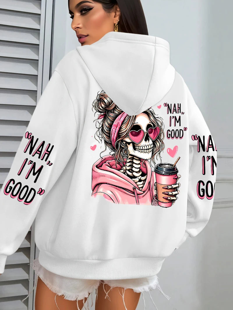 Damska bluza z kapturem z zabawnym nadrukiem „Expensive Talks Back”, luźny wielokolorowy sweter z polaru, jesienna odzież sportowa, bluza z kieszenią w stylu casual