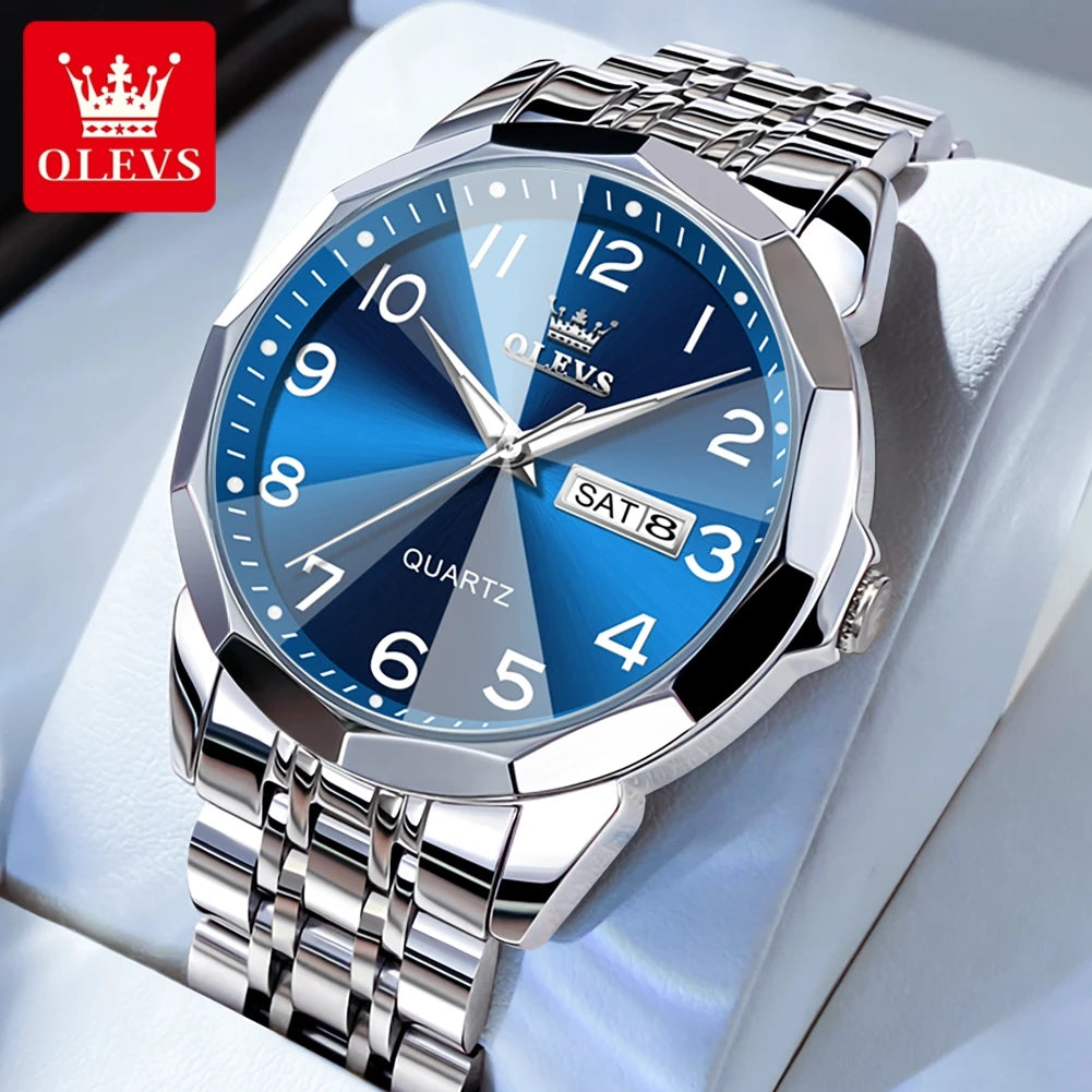 OLEVS 9970 Luxury Quartz Watch Classic Rhombus Mirror Waterproof Digital Dial Men's Watch Women's Watch Date Week Couple Watch