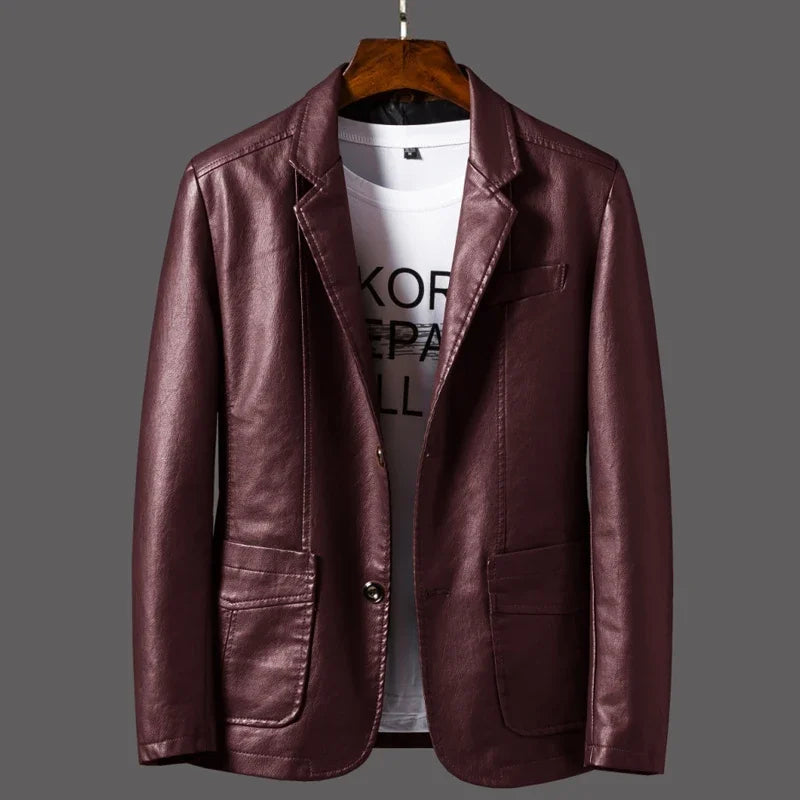 New Men Autumn Motorcycle Causal Vintage Leather Jacket Coat Men Fashion Biker Button Pocket Design PU Leather Jacket Men 6XL