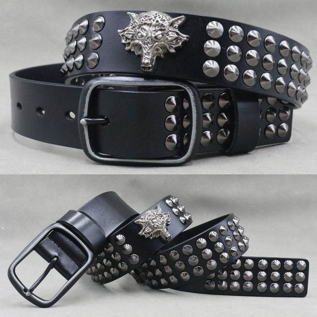 NEW Genuine Leather Heavy Metal Rivet Punk Belts for Men Rock Stud Cowboy Belt Men Ceinture Homme Waist Belt Cinturon Mujer