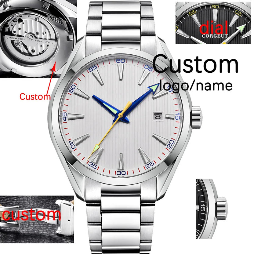 Luksusowy zegarek męski 41 mm, mechanizm NH35, możliwość personalizacji logo, sportowy zegarek automatyczny, mechaniczny, szafirowe szkło, stalowa bransoleta