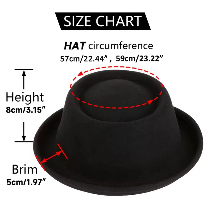 GEMVIE Classic 100% Wool Soft Felt Pork Pie Hat Fedora for Men Women Autumn Winter Wool Hat Curved Brim Men Dress Hats