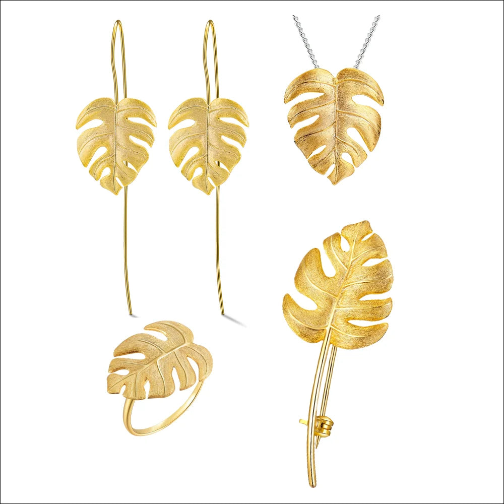 Lotus Fun Äkta 925 Sterling Silver Handgjorda Fina Smycken 18K Guld Monstera Blad Design Hänge Utan Halsband för Kvinnor Present