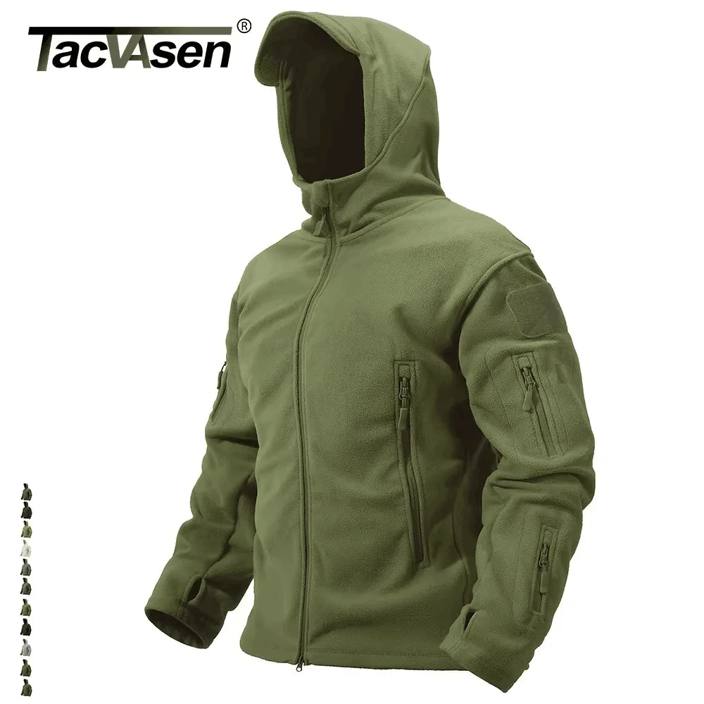 TACVASEN Winter Hooded Fleece Jackets Mens Zipper Pockets Camping Work Jacket Thermal Autumn Outerwear Outdoor Hiking Warm Coat