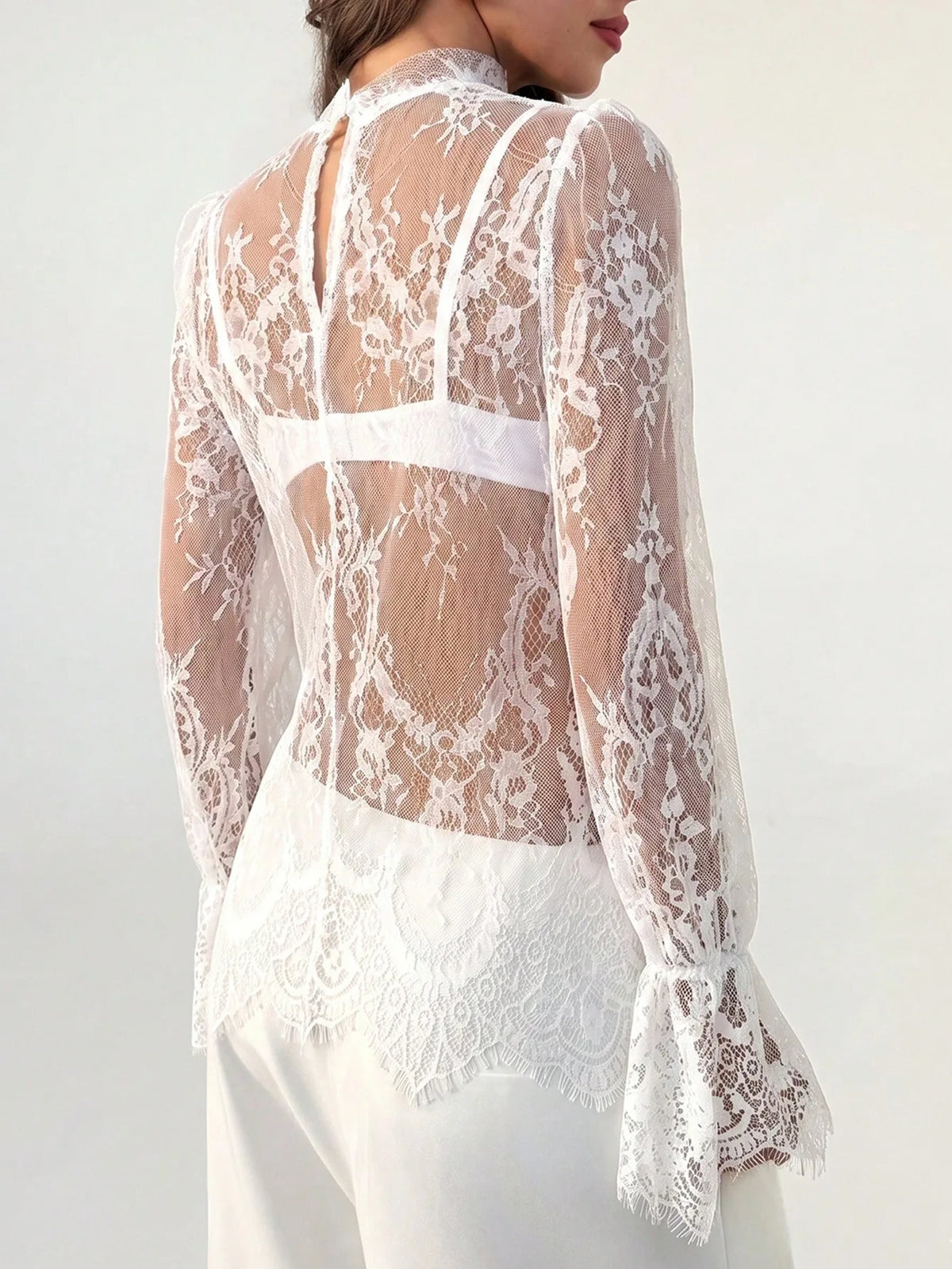 White Tops Sexy Mesh Blouses Transparent Elegant See-Through Black Blouse Shirt Women Lace Floral Embroidery Blouses Shirt Woman