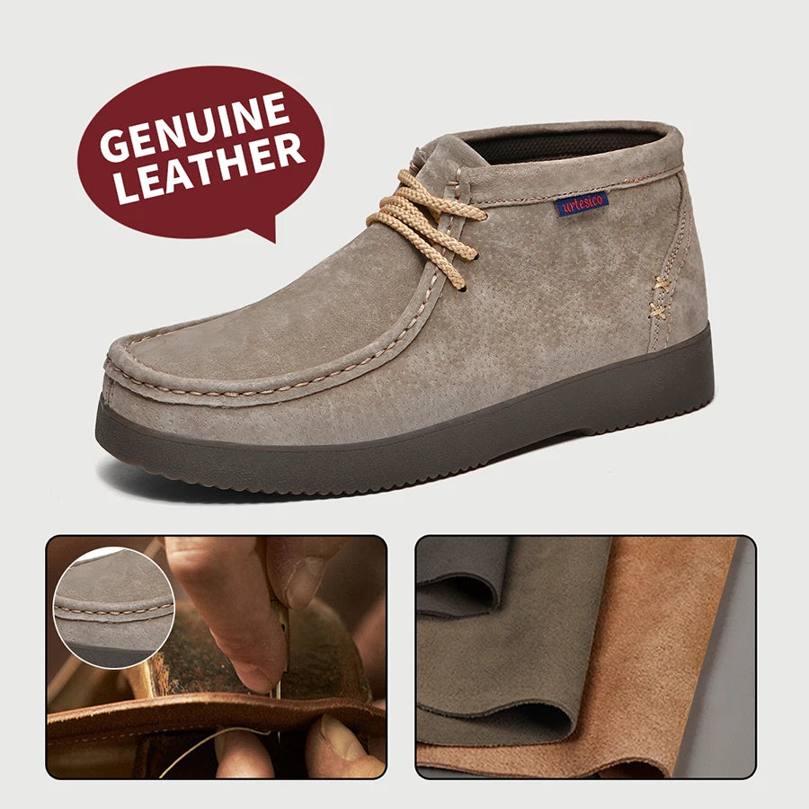 Genuine Leather Hand-Sewn Stitching Mens Boots Casual, Mocasines Para Hombre, Lace Up, Ankle Chukka Boots Slip on Lightweight