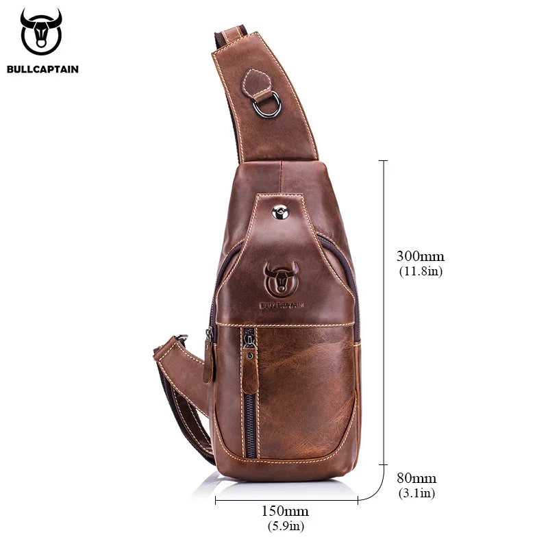 BULLCAPTAIN  Leather Messenger Bags Men's Casual Bag for Men Chest Bag Brand Designer Multi-Function Headphone Jack Chest Pack
