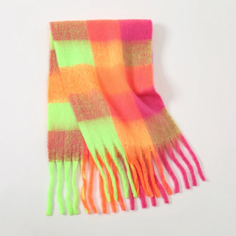 2026 Winter Thick Warm Scarf Women Cashmere Shawl and Wraps Pashmina Neckerchief Bufanda Female Rainbow Hairy Tessel Echarpe New