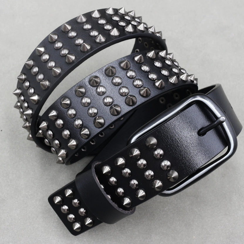 Heavy Metal Punk Belt Genuine Leather Hip Hop Belts for Men Cross Rivet Jeans Belt Male Strap Ceinture Homme Designer Belt
