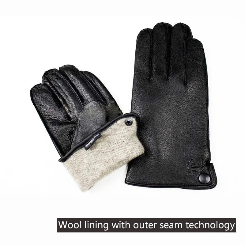 Men's Deer Skin Goat Skin Gloves Fashionable Driver's Autumn and Winter Thick Anti Cold and Warm Motorcycle Riding Gloves