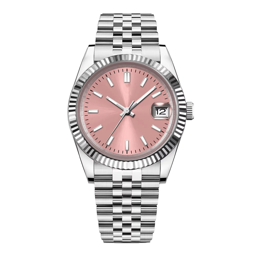Męski zegarek z personalizowanym logo, mechanizm NH35, 36mm/39mm, szafirowe szkło, złoty zegarek, mechaniczny zegarek na rękę, wodoszczelność 100M, Reloj Hombre