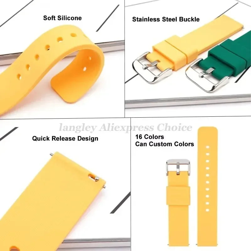 Silicone Watch Band 14/16/18/19/20/22/24mm Soft Quick Release Rubber Watch Straps for Samsung Galaxy for Garmin for Huawei Watch
