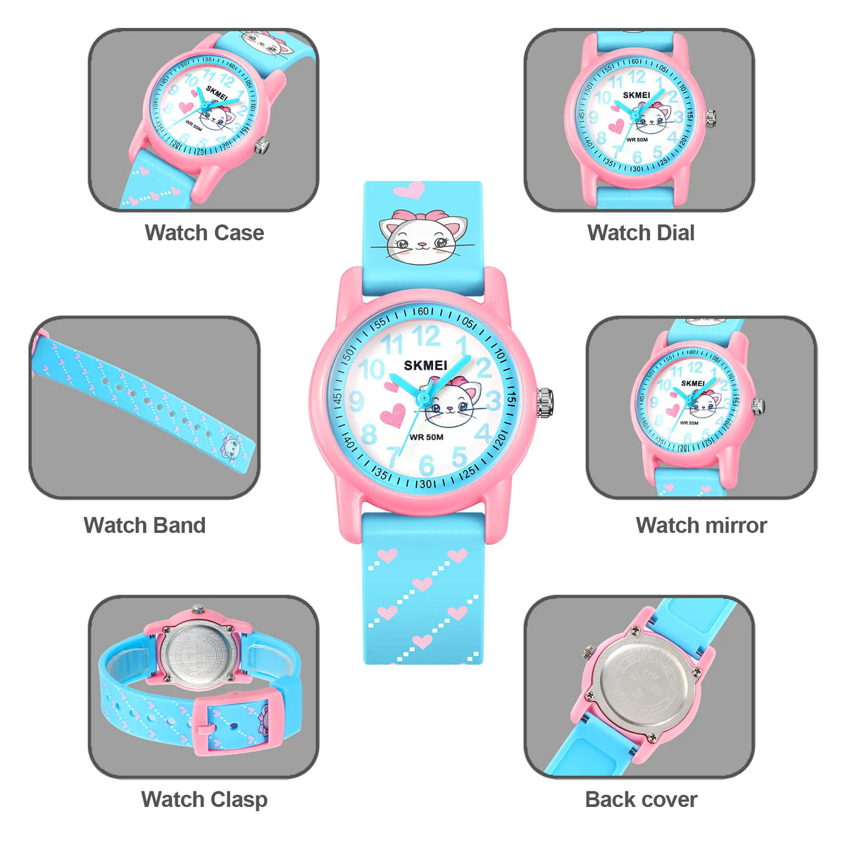 Relojes deportivos SKMEI para niños, resistentes al agua 50m, regalo para niñas y niños, reloj de animales lindo, fácil de leer, correa de TPU de cuarzo para niños