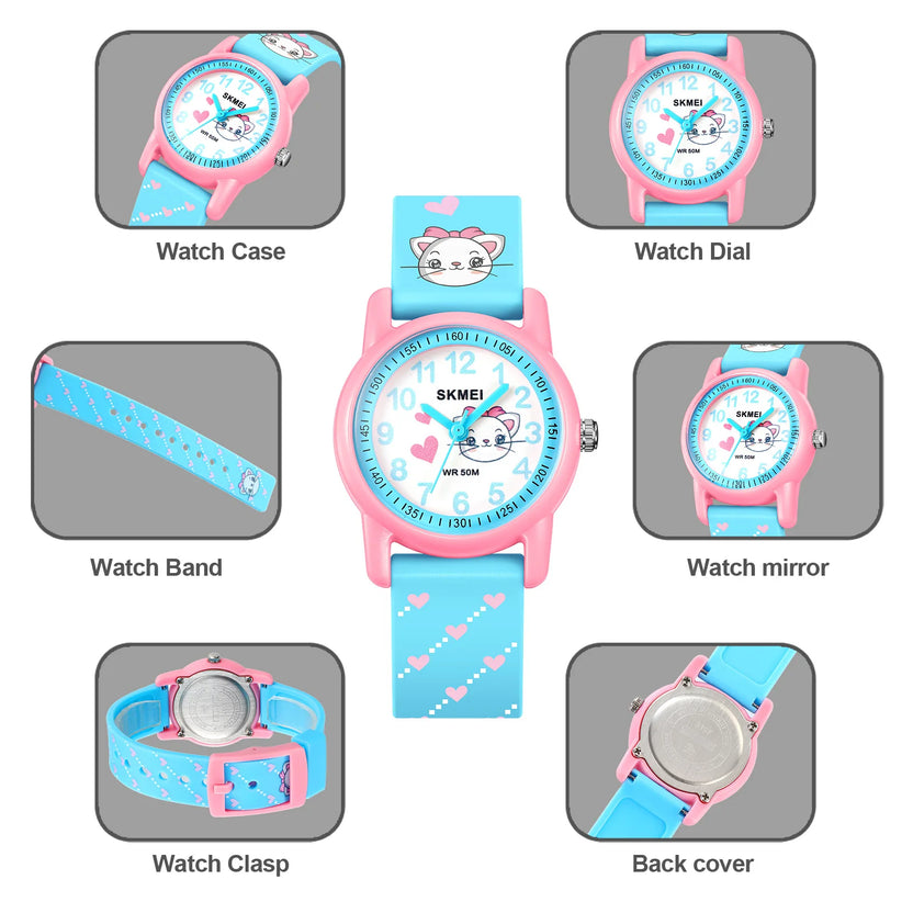 Relojes deportivos SKMEI para niños, resistentes al agua 50m, regalo para niñas y niños, reloj de animales lindo, fácil de leer, correa de TPU de cuarzo para niños