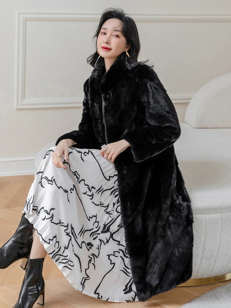 HDHOHR 2026 100% Real Mink Fur Coat Women Long High Quality Natural Mink Fur Jackets Winter Thick Warm Luxury Female Fur Parkers