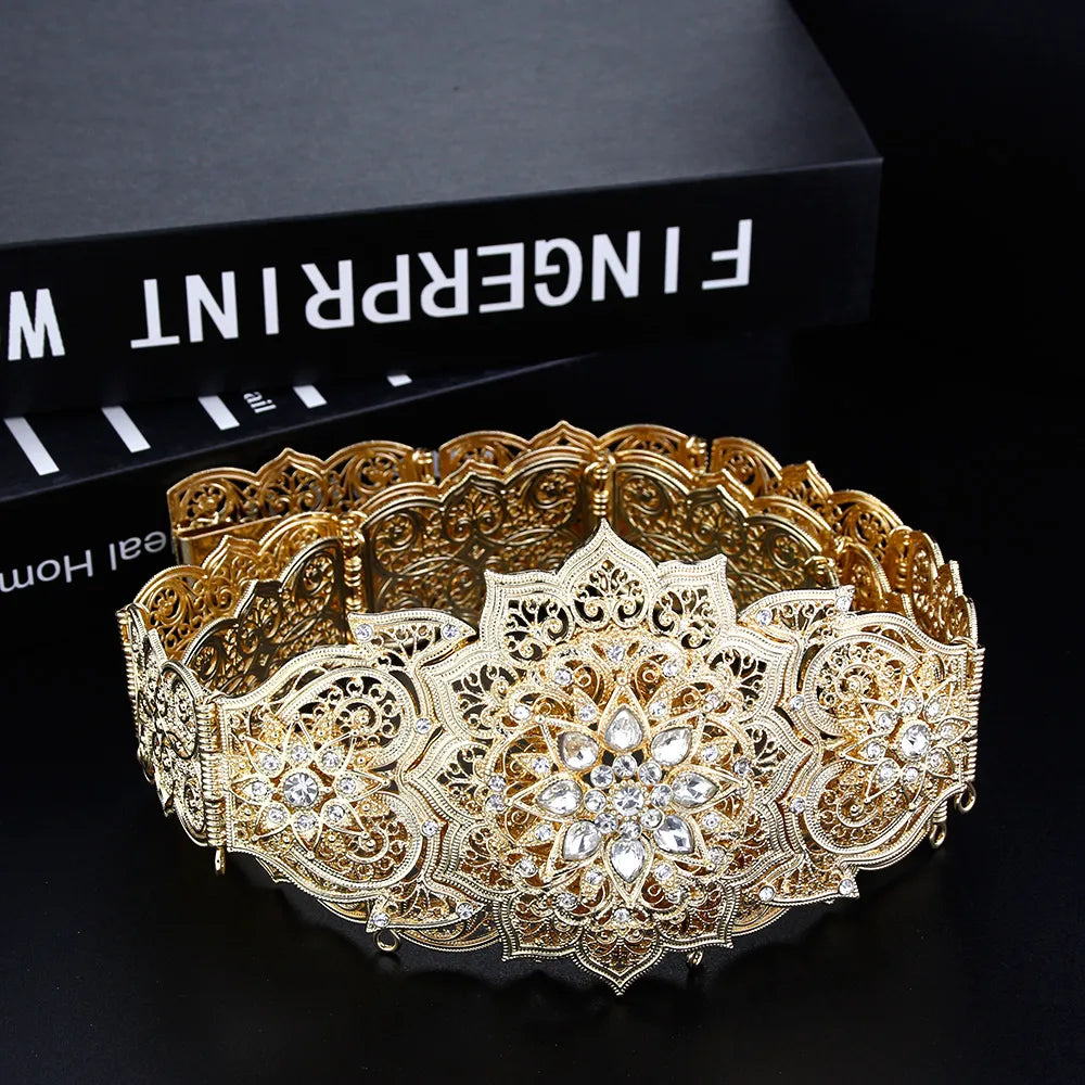 Cinturón de caftán marroquí color oro de Sunspicems para mujer, cadena de cintura para vestido, joyería de boda para novia árabe, fajín para túnica, cadena corporal