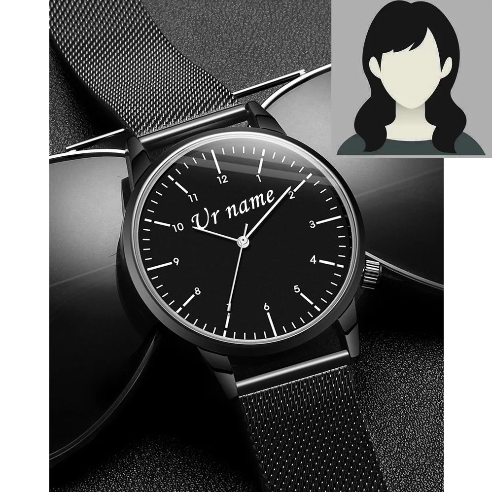 Grabado personalizado gratuito con su nombre, logotipo o texto. Reloj de pulsera para hombre y mujer, resistente al agua 3 ATM, reloj personalizado.