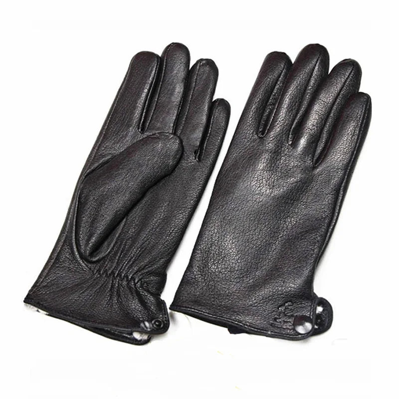 Men's Deer Skin Goat Skin Gloves Fashionable Driver's Autumn and Winter Thick Anti Cold and Warm Motorcycle Riding Gloves
