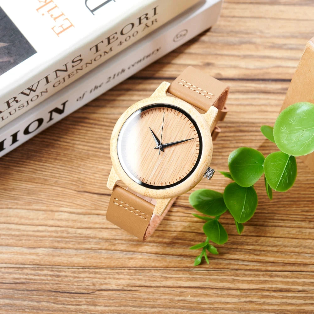 Relojes de pareja de cuarzo en madera de bambú BOBO BIRD con correas de piel