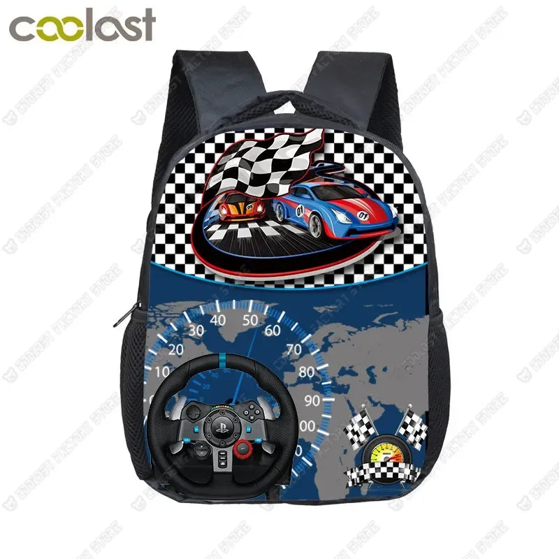 12 Inch Kids Racing Car Small School Bags Child Cartoon Backpacks Boys Girls Toddler Bags Children Bookbag Backpack Schoolbags