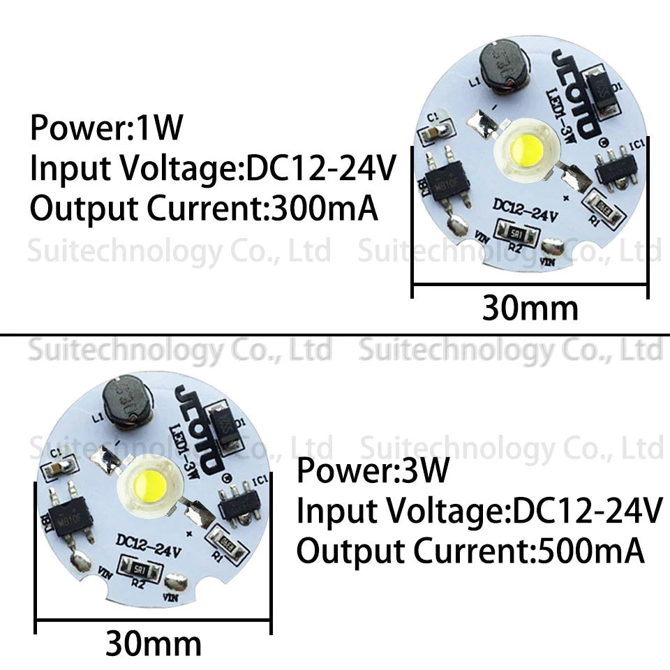 1W 3W LED Bead Light Plate DC3-5V/6-12V/12-24V Drive Free Light Chip Battery Light Source Board With 15cm Line for DIY Bulb