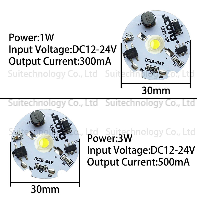 1W 3W LED-ljusplatta, DC3-5V/6-12V/12-24V, drivrutinsfritt ljuschip, batteridriven ljuskälla med 15 cm kabel för gör-det-själv-lampa