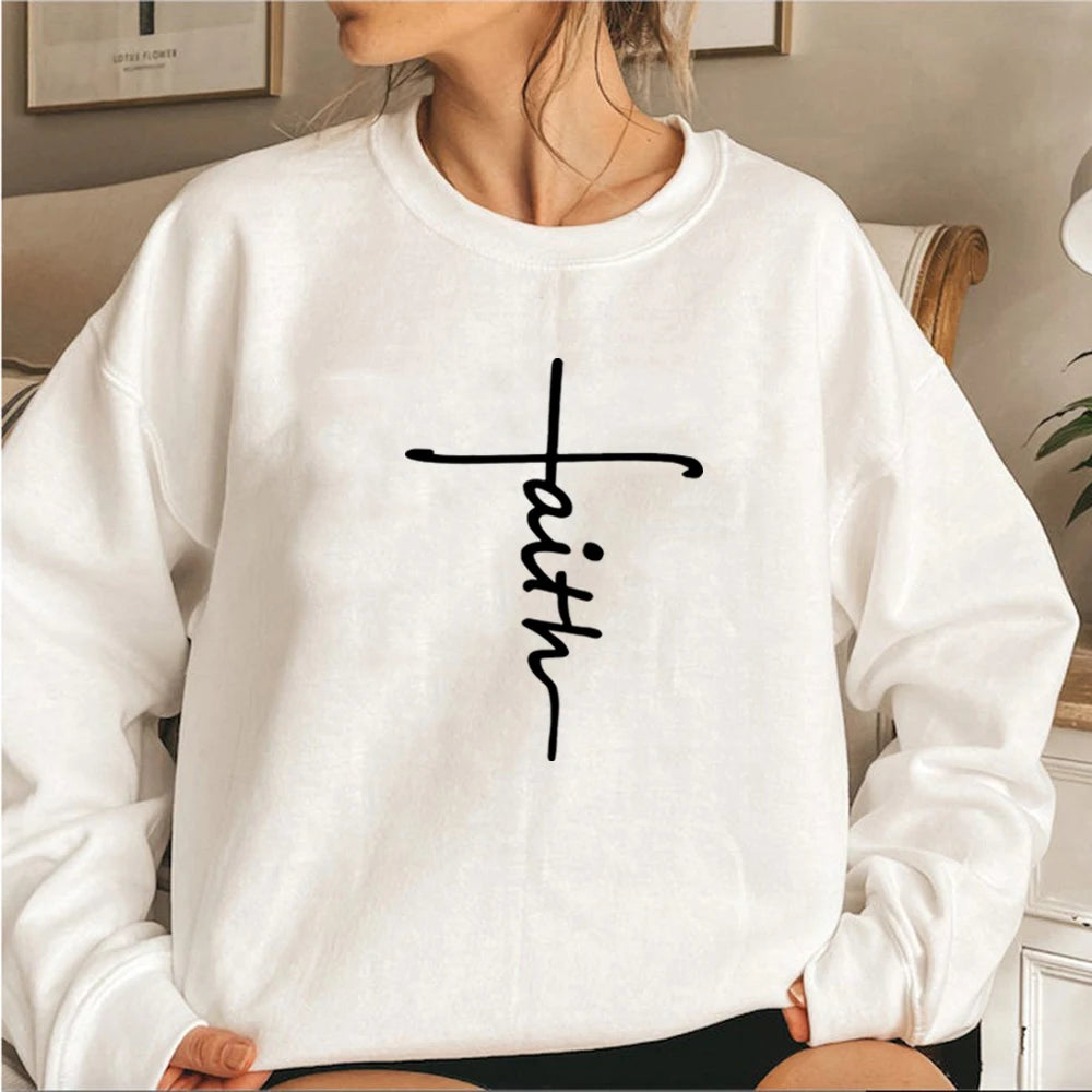 Faith Sweatshirt Christian Clothing Faith Cross Hoodie Women Crewneck Sweatshirts Religious Top Long Sleeve Pullover Hoodies