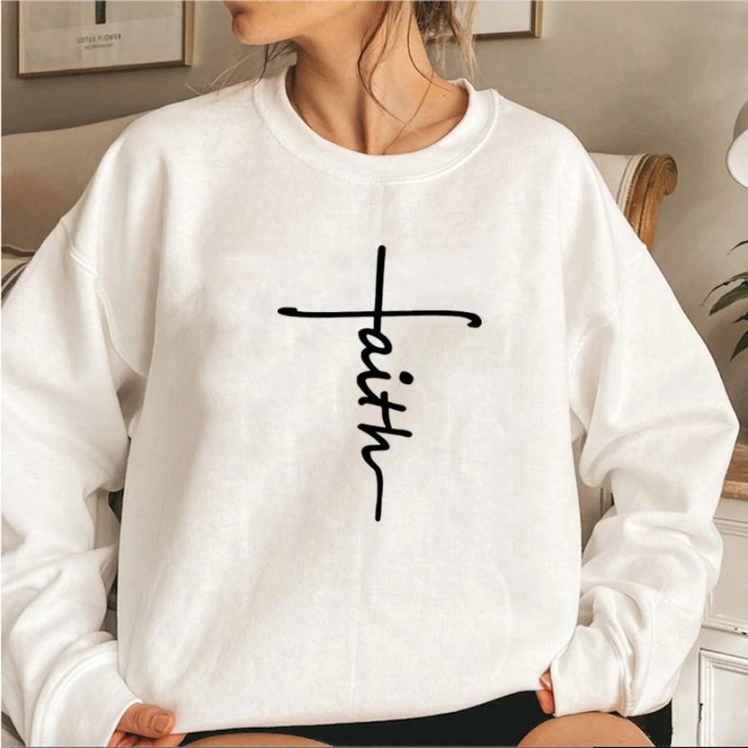 Bluza z napisem Faith chrześcijańska odzież bluza z kapturem Faith Cross damska bluza z okrągłym dekoltem religijny top bluza z długim rękawem z kapturem
