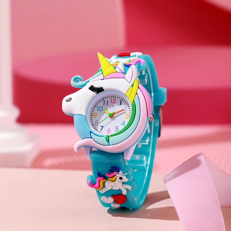 Nuevo reloj de cuarzo para niños y mujeres con diseño de dibujos animados, informal, a la moda, con correa de silicona, motivos de unicornio, Saturno, arcoíris y meteoritos