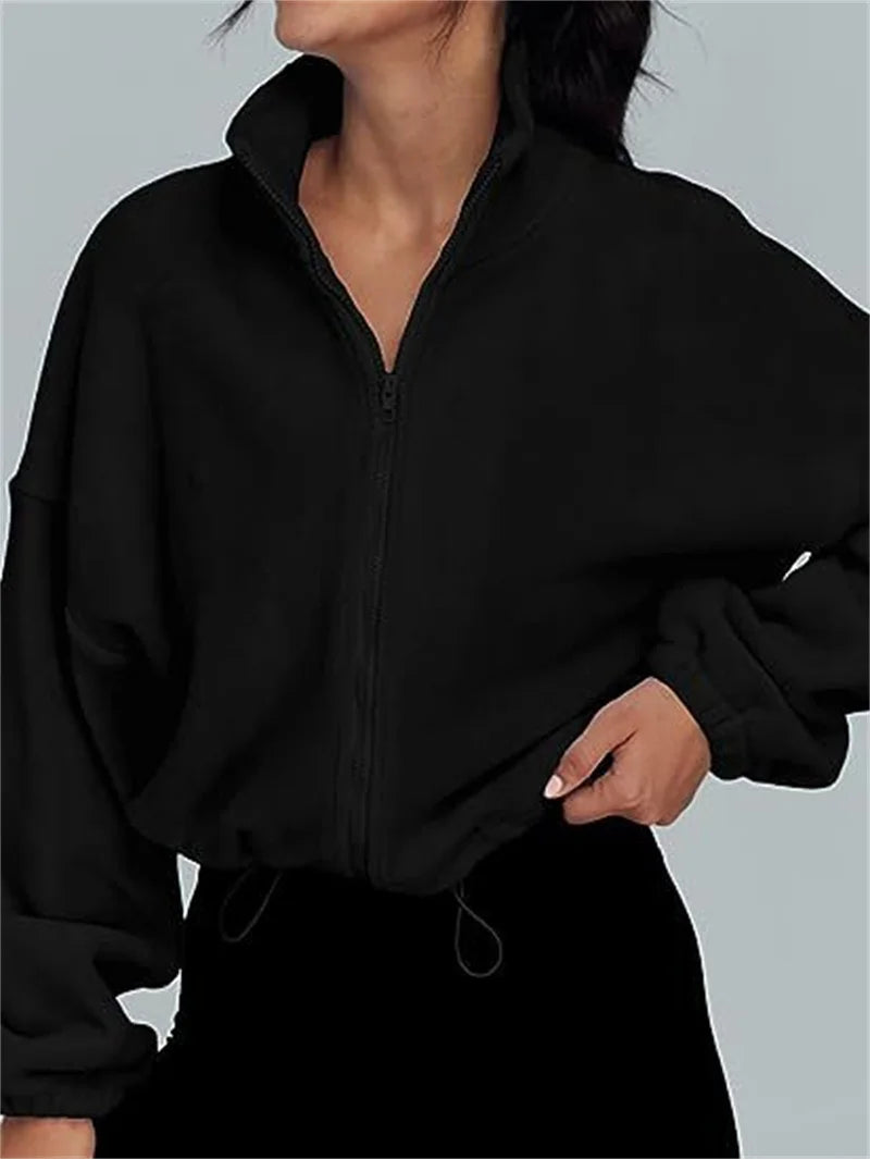 Women's Stand-Up Neck Zipper Cardigan Sweatshirt Autumn Winter