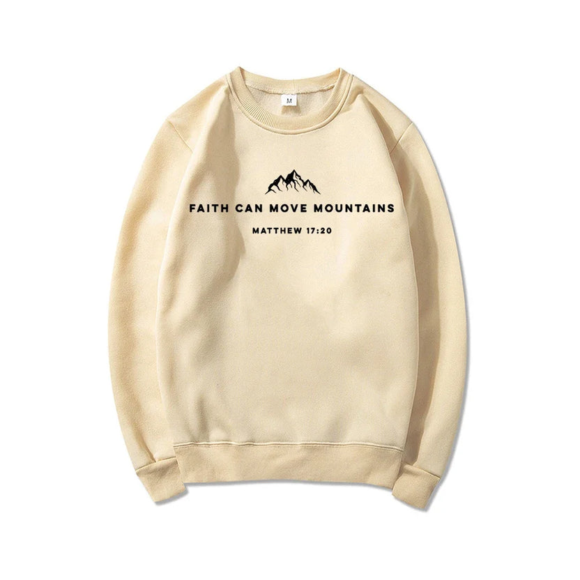 Bluza z napisem Faith Can Move Mountains Chrześcijańska bluza bez kaptura Bluza z cytatem z Biblii Bluza z kapturem Jesus Faith Modna odzież damska góra