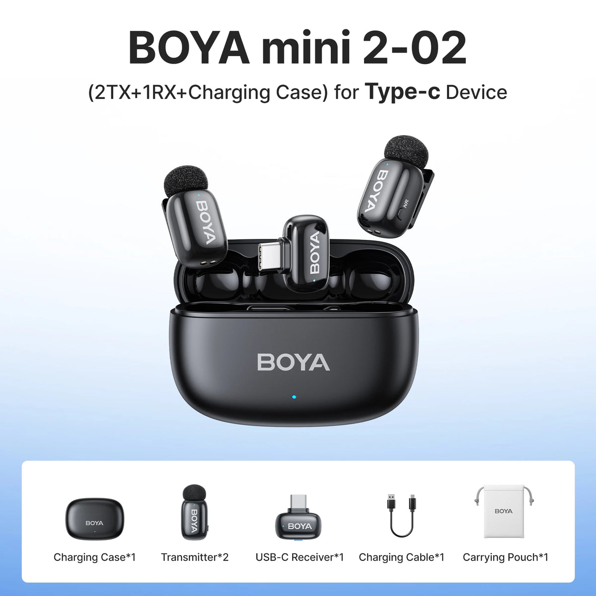 Micrófono de solapa inalámbrico BOYA Mini 2 con reducción de ruido por IA