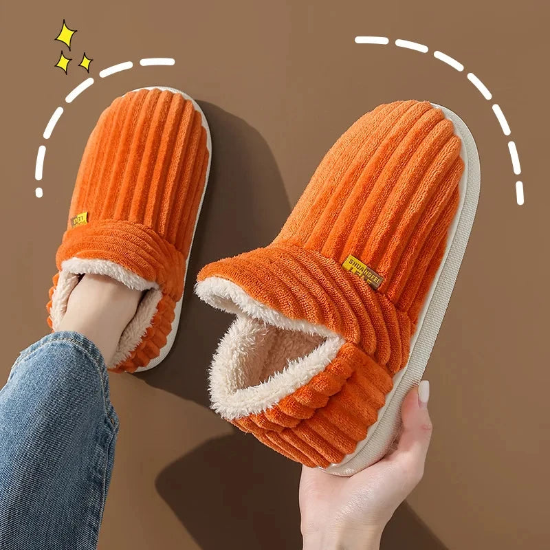 Evshine Soft Sole Slippers for Women Winter Fashion Women Fur Slippers Fuzzy Plush Men Slippers Warm Furry Women Cotton Shoes