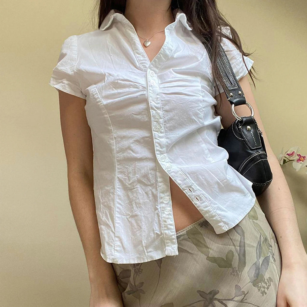 Women's White Slim Fit Button-Up Cotton Polyester Shirt