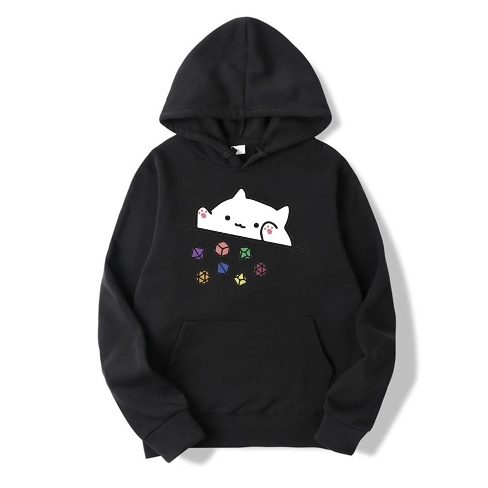 Cat Throwing Dice Hoodie Dungeon Master Tabletop RPG Gaming Hooded Sweatshrit Cute Cat Lover Pullover Retro DnD Unisex Hoodies