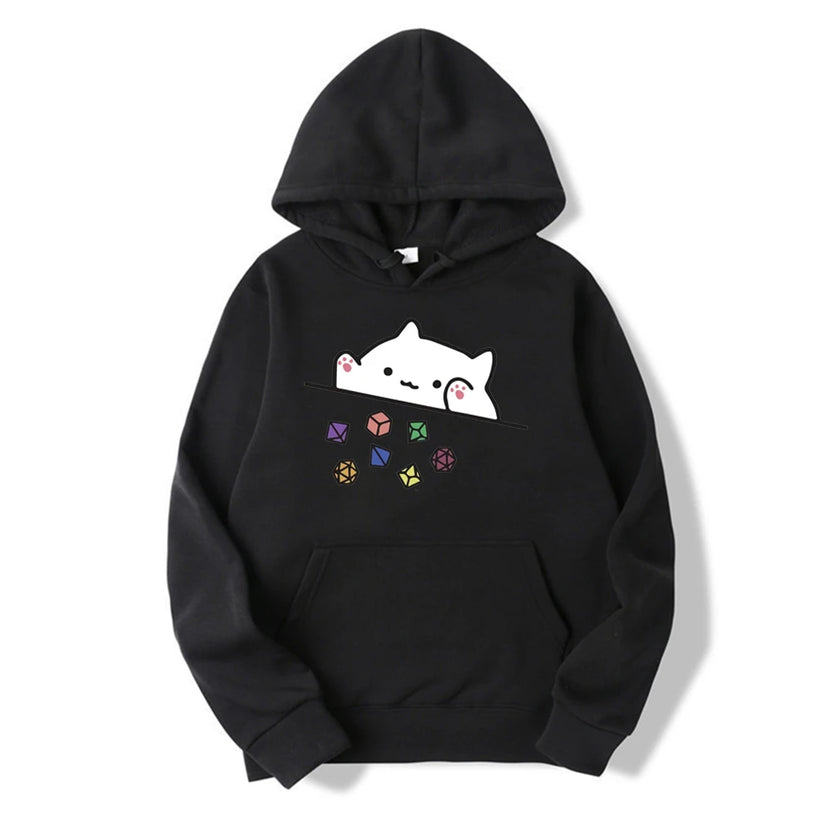 Bluza z kapturem dla Mistrza Gry z kotem rzucającym kośćmi, do gier RPG, urocza bluza dla miłośnika kotów, retro DnD, unisex