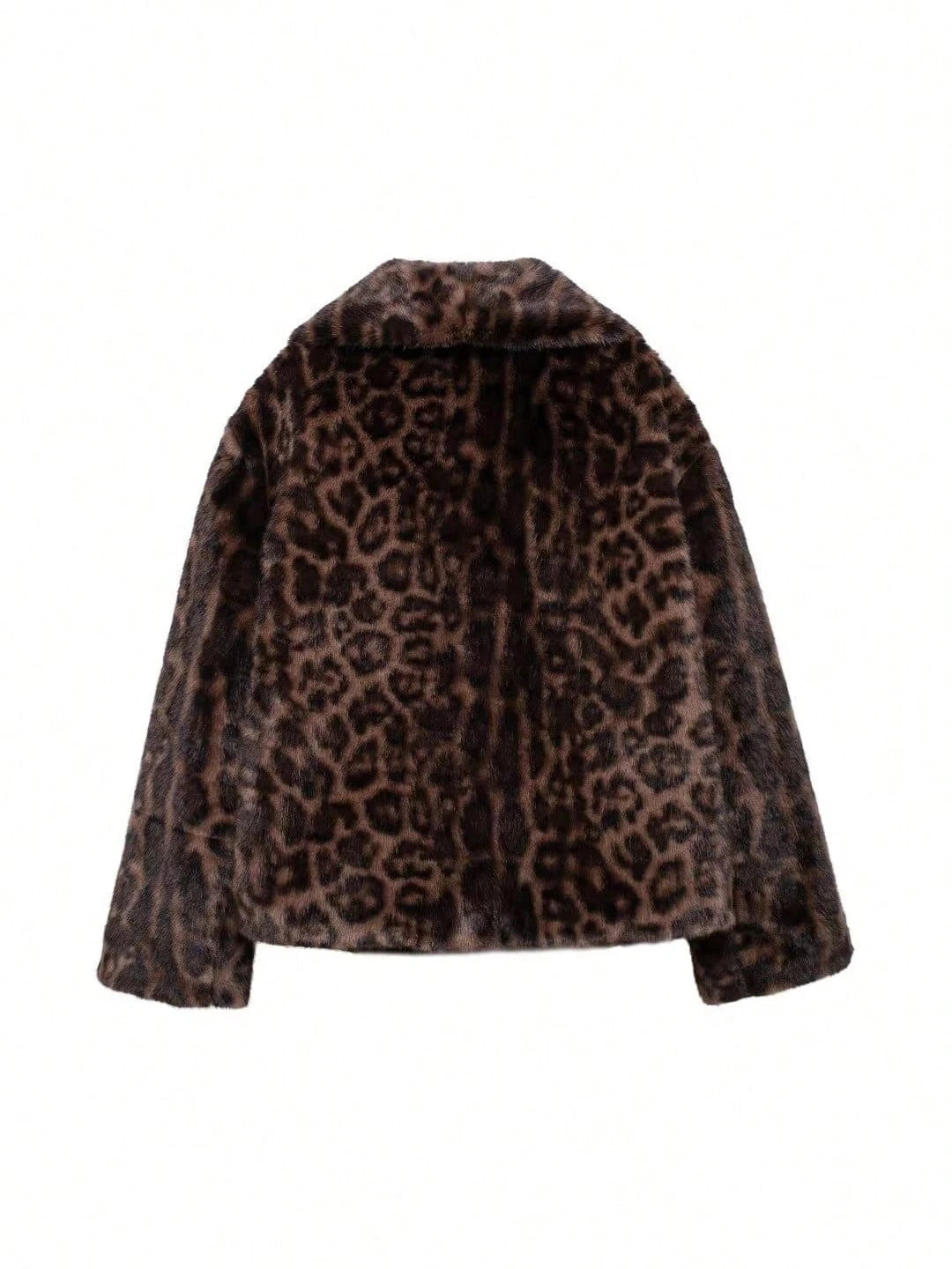 Women Leopard Print Faux Fur Short Coat with Large Lapel Collar