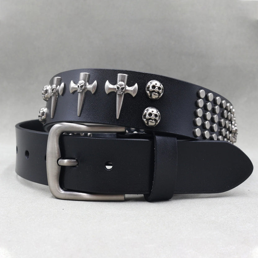 Heavy Metal Punk Belt Genuine Leather Hip Hop Belts for Men Cross Rivet Jeans Belt Male Strap Ceinture Homme Designer Belt