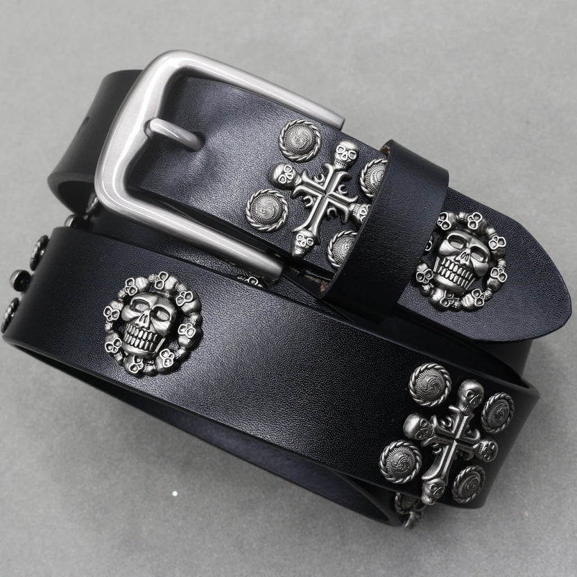 Heavy Metal Punk Belt Genuine Leather Hip Hop Belts for Men Cross Rivet Jeans Belt Male Strap Ceinture Homme Designer Belt