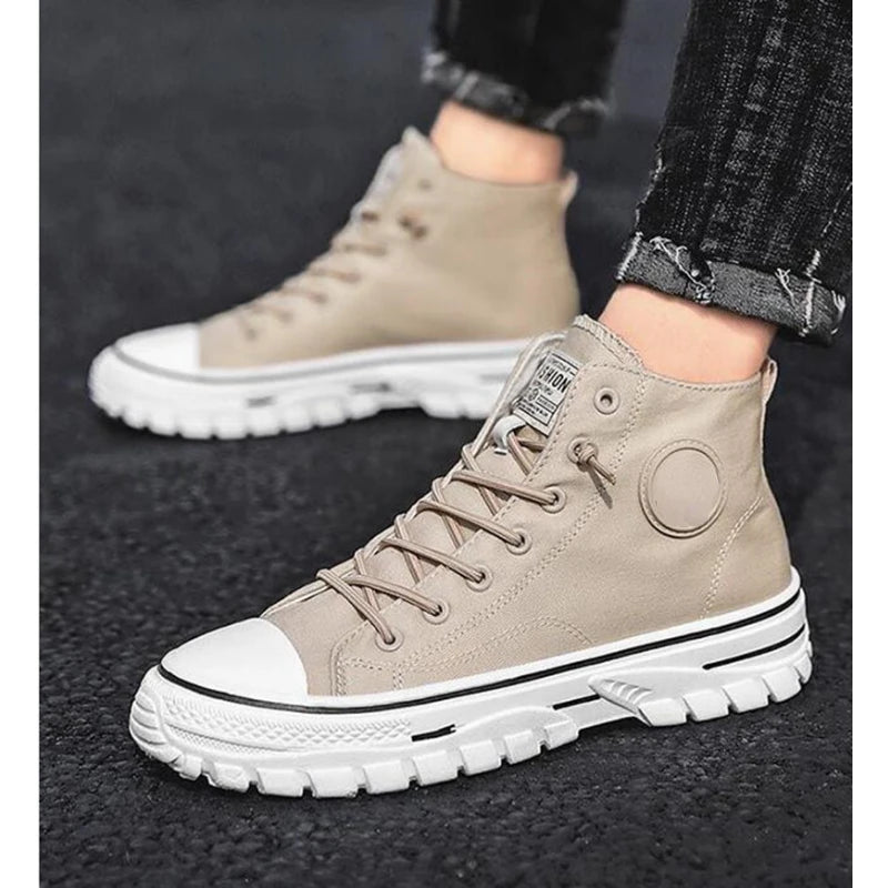 Herr sneakers med hög skaft 2025 nya canvasskor mode herr sneakers med hög skaft vardagliga skateboard vulkaniserade skor märkeskomfort sneakers