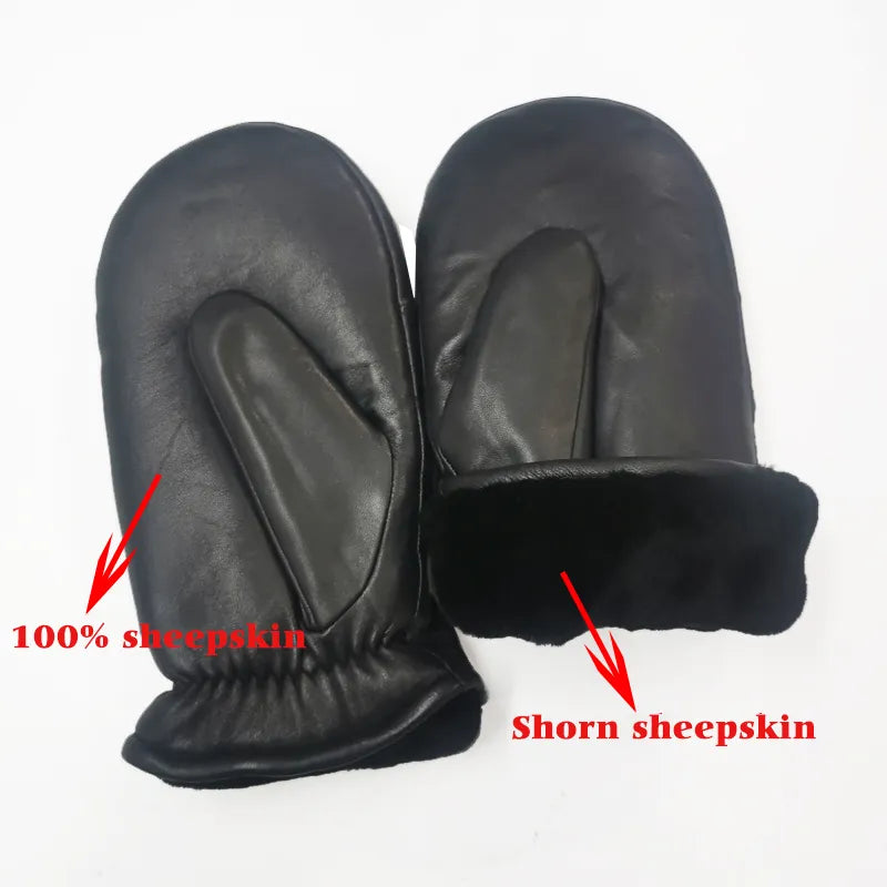 Men Sheepskin Gloves Genuine Leather Glove for Men Winter Outdoor Warm Fur Thickening Thermal Gloves